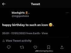 the tweet message is being displayed on an iphone's screen, which reads happy birthday to such an icon