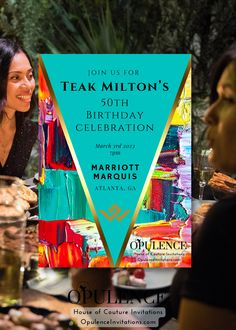 a woman sitting at a table in front of a sign that says teak million's birthday celebration