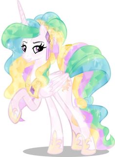 a drawing of a rainbow colored pony with long manes