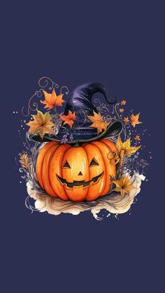 a pumpkin with a witches hat on top