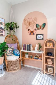 a living room filled with lots of furniture and plants on top of it's shelves