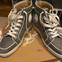 Used. Bottom Of Sneakers Shows Wear. Good Condition And No Stains. Christian Louboutin Mens Sneakers, Christian Louboutin Men, Louboutin Shoes, Christian Louboutin Shoes, Mens Shoes Sneakers, Gray White, Christian Louboutin, Men's Shoes, Shoes Sneakers