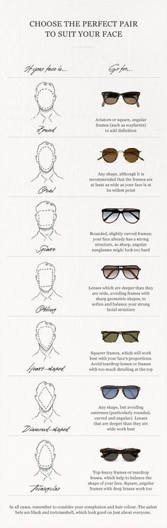 glasses Sunglasses For Your Face Shape, Drawing Faces, نظارات شمسية, Man Ray, Ray Ban Sunglasses, Well Dressed, Suits You, Men Fashion, Face Shapes