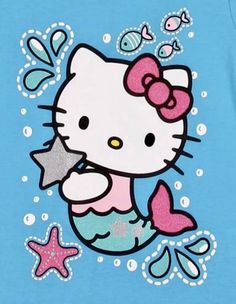 a hello kitty shirt with an image of a mermaid holding a starfish on it