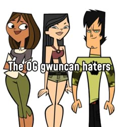 three cartoon characters with the words, the 6 gwncan haters