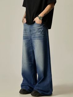 Featuring an ombre fade design and ultra-wide leg cut, these vintage denim jeans are perfect for adding a touch of unique style to any outfit. With their retro charm and comfortable fit, these jeans are sure to become a staple in your wardrobe. Elevate your fashion game with these one-of-a-kind denim jeans. model: 174cm 61kg M material: cotton 60.4% polyester 26% viscose 13.6% Faded Wide Leg Washed Flare Jeans, Faded Wide Leg Flare Jeans, Faded Wide Leg Cotton Flare Jeans, Medium Wash Wide Leg Flare Jeans For Streetwear, Wide Leg Medium Wash Flare Jeans For Streetwear, Wide Leg Flare Jeans In Medium Wash For Streetwear, Baggy Medium Wash Wide Leg Flare Jeans, Baggy Dark Wash Wide-leg Flare Jeans, Denim Blue Washed Wide Leg Flare Jeans