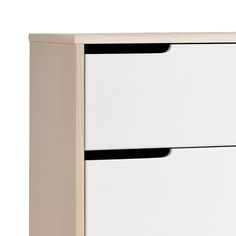 two white drawers with black handles on each drawer