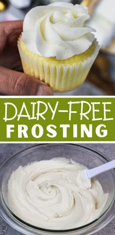 vegan frosting in a glass bowl with the words vegan frosting above it