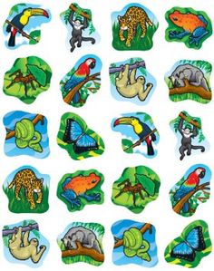 stickers with different types of animals and birds on them, all in the same pattern