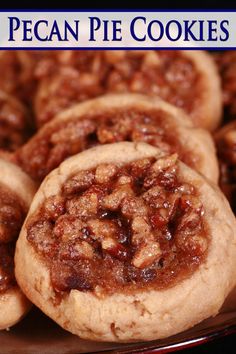 A plate of pecan pie cookies. Pecan Pie Cookies Recipe, Pie Cookies Recipe, Praline Candy, Christmas Morning Recipes, Beef Patties Recipes, Pizzelle Recipe, Pecan Pie Cookies, Peach Dessert, Pie Easy