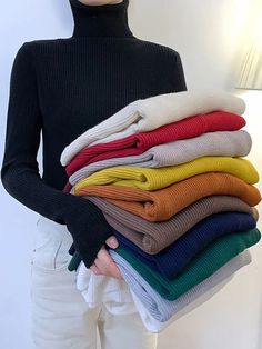 This is perfect for those who are looking for a clothing for a good price. It is fashionable, stylish, and it will look great on anyone who wears it. Do you wanahavit? Casual Sweaters Women, Winter Turtleneck, Winter Knit Sweater, Tight Sweater, Sweater Autumn, Ladies Turtleneck Sweaters, Womens Turtleneck, Knitting Women Sweater, Solid Clothes