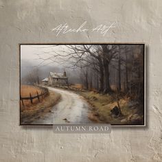 the cover art for autumn road, with an image of a country road leading to a house