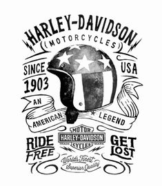 an old motorcycle helmet with the american flag painted on it's side and words that read harley - davidson motorcycles