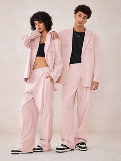 2pcs Men`S Casual Loose Fit Woven Suit Set, Suitable For Autumn And Winter Dusty Pink Casual  Long Sleeve Woven Fabric Plain  Non-Stretch  Men Clothing, size features are:Bust: ,Length: ,Sleeve Length: Hoco Outfits For Guys, Style Français, Man Weave, Effortless Hairstyles, Pink Suit, Pink Men, Slim Fit Suit, Suit Separates