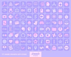 a large set of pink and purple icons