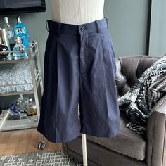 New Stella Mccartney Pleated Bermuda Short Size 44 It (Converts To A Size 8-10 Us) Color: Navy Blue Material: 100% Cotton Front And Back Pockets. Zip & Button Front Closure. Approximate Measurements: 11 1/2 Inch Front Rise 10 1/4 Inch Inseam Some Rippling By The Front Button Closure As Photoed. Navy Shorts With Pockets, Navy Fitted Bottoms With Built-in Shorts, Fitted Bermuda Bottoms With Pockets, Navy Relaxed Fit Bottoms, Short Length, Navy Classic Bottoms Relaxed Fit, Navy Shorts With Pockets For Work, Classic Navy Relaxed Fit Bottoms, Navy Workwear Shorts With Pockets, Navy Knee-length Bottoms With Pockets