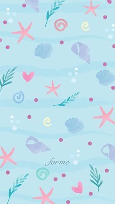 an ocean themed wallpaper with shells and starfish