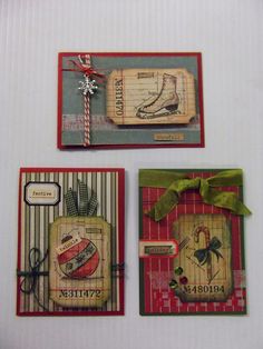 three cards with different designs on them