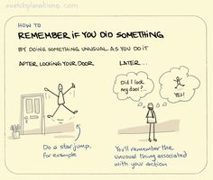 a cartoon depicting how to stop someone from doing something unusual as you do it after leaving your door