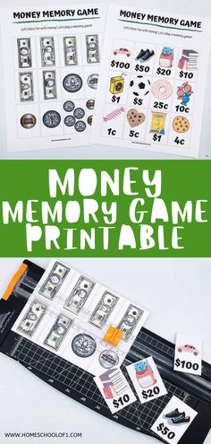 money memory game printable for kids to play on the table and use it as an activity