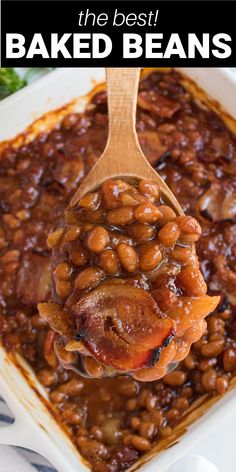 wooden spoon with baked beans and bacon Loaded Baked Beans, Crockpot Baked Beans, Baked Beans With Bacon, Beans With Bacon, Bbq Baked Beans