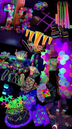 an assortment of neon colored objects and decorations