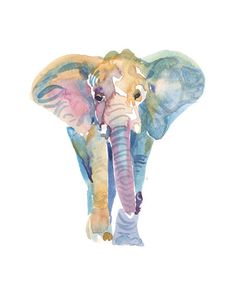 an elephant painted in pastel colors on a white background