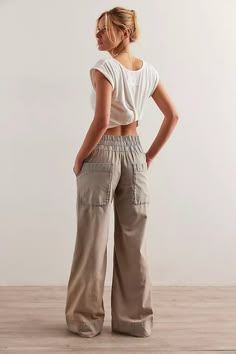 We The Free Breezy Denim Pull-On Jeans | Free People Relaxed Fit Wide Leg Jeans With Pockets, Relaxed Fit Wide Leg Jeans, High Rise Cotton Wide Leg Pants For Elevated Casual, Utility Wide Leg Bottoms With Relaxed Fit, Spring Utility High Rise Wide Leg Pants, Utility Wide Leg Pants With Relaxed Fit, Relaxed Fit Wide Leg Utility Pants, Utility Style Relaxed Fit Wide Leg Pants, Fall Utility Wide Leg Pants With Relaxed Fit