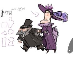 a drawing of two people dressed up as witches