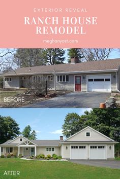 before and after photos of a ranch house remodel