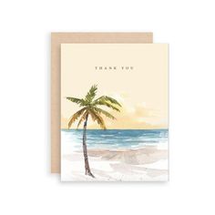 a thank card with a palm tree on the beach