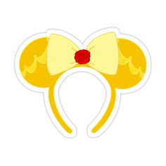 a yellow mouse ears with a red bow