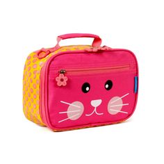 Available in fun and cute animal prints, Twise Side-Kick lunch bag is perfect for kids and toddlers that need to carry lunch to school. Twise Side-Kick Lunch Bag is made from PVC, Phthalate free polyester fabric/linings and features a classic rectangular shape with a colorful allover print, a padded top handle, and an adjustable shoulder strap that offers versatile carrying options. This lunch bag includes a zip around closure and a fully insulated main compartment that offers plenty of storage Cute Rectangular Pink Lunch Bag, Cute Pink Lunch Box For Daily Use, Pink Cute Lunch Box For Daily Use, Cute Rectangular Lunch Box For Daycare, Cute Multicolor Lunch Bag For Playtime, Playful Pink Lunch Bag For Back To School, Playful Pink Rectangular Lunch Bag, Playful Rectangular Bag With Cat Design, Fun Rectangular Lunch Bag For Daycare