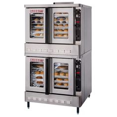 two ovens that have food inside of them