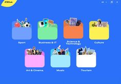 an image of the website for art and photography services on a blue background with icons