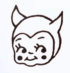 a drawing of a devil with horns and eyes