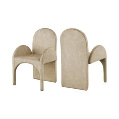 two beige chairs sitting next to each other