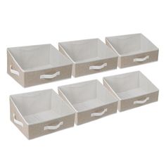 set of six storage bins with handles in beige and white color for home or office use