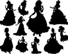 the silhouettes of disney princesses in various poses, from one to five years old