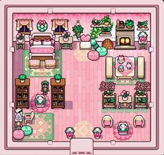 an overhead view of a living room and dining area in the animal crossing style game