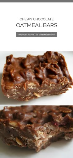 chewy chocolate oatmeal bars on a plate with the title above it