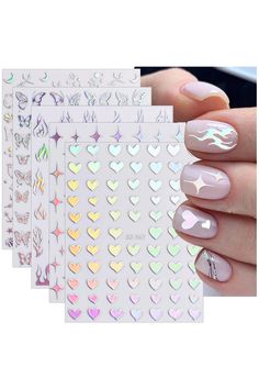 Dornail 8 Sheets Aurora Nail Stickers 3D Holographic Laser Heart Star Moon Flame Flower Butterfly Nail Decals Self Adhesive Nail Art Stickers DIY Nail Design Nail Art Decoration Butterfly Nail Art, Flower Butterfly, Butterfly Nail, Star Moon, Nail Decals, Nail Stickers, Nail Design, Aurora, Nail Art