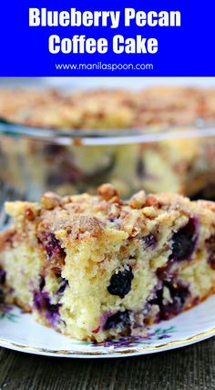 blueberry pecan coffee cake on a plate