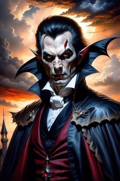 a painting of dracula with blood on his face