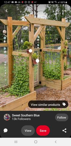 an image of a garden with plants growing in the fence and on the screen, there is