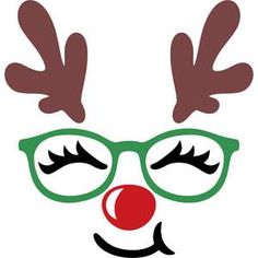 a close up of a person wearing glasses with reindeer's nose and nose rings