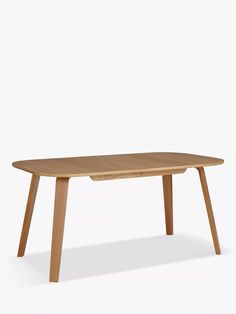 a wooden table with two legs and an oval shaped top