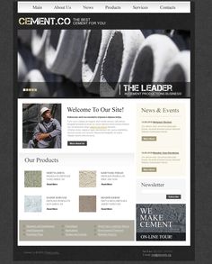 the website for cement company is displayed in black and gray colors, with an image of a