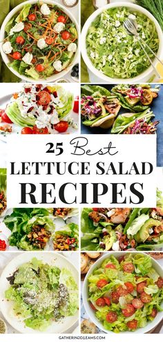 the best lettuce salad recipe collage is shown in four different pictures and includes various