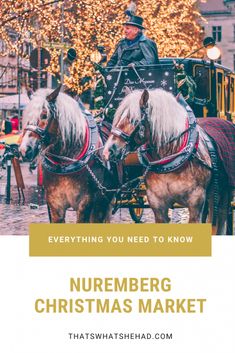 two horses pulling a carriage with the words, everything you need to know about nuremberg christmas market